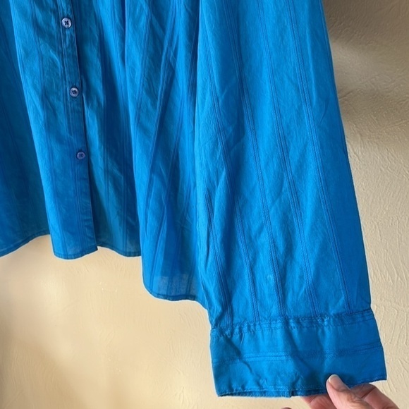 NWT Liz & Me button down blouse striped textured fabric Blue size 3X Long Sleeve - Picture 4 of 13